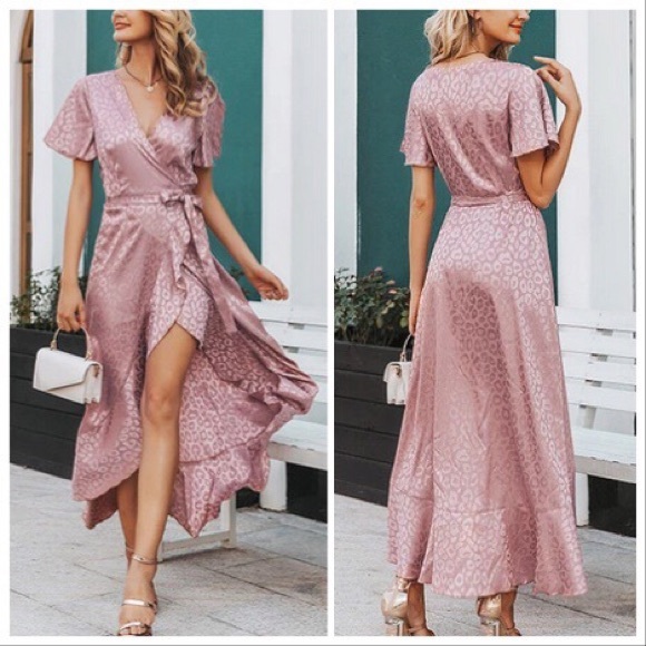 *TAKING DOWN* Dusty Pink Leopard Wrap Maxi Dress - Picture 4 of 8